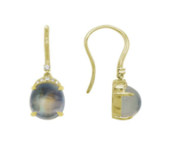 14K Yellow Gold Moonstone & Diamond Earrings