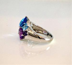White Gold Ring With Blue Topaz, Amethyst, Iolite And Diamond - Special Order