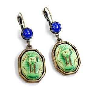 Vintage Czech Glass Pharaoh Earrings-Green - Special Order
