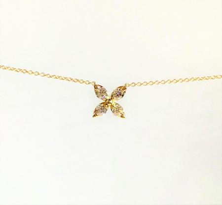 Yellow Gold Four Petal Diamond Necklace
