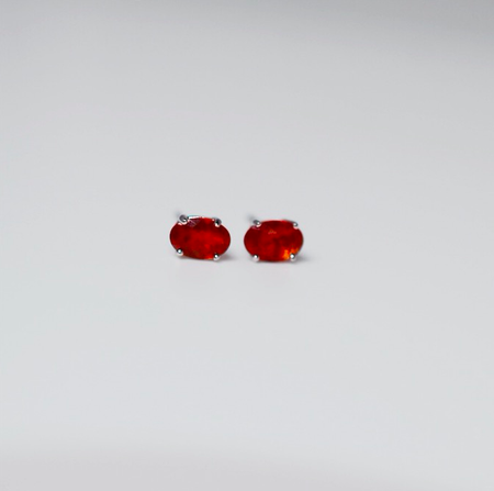White Gold Mexican Fire Opal Stud Earrings - Special Order