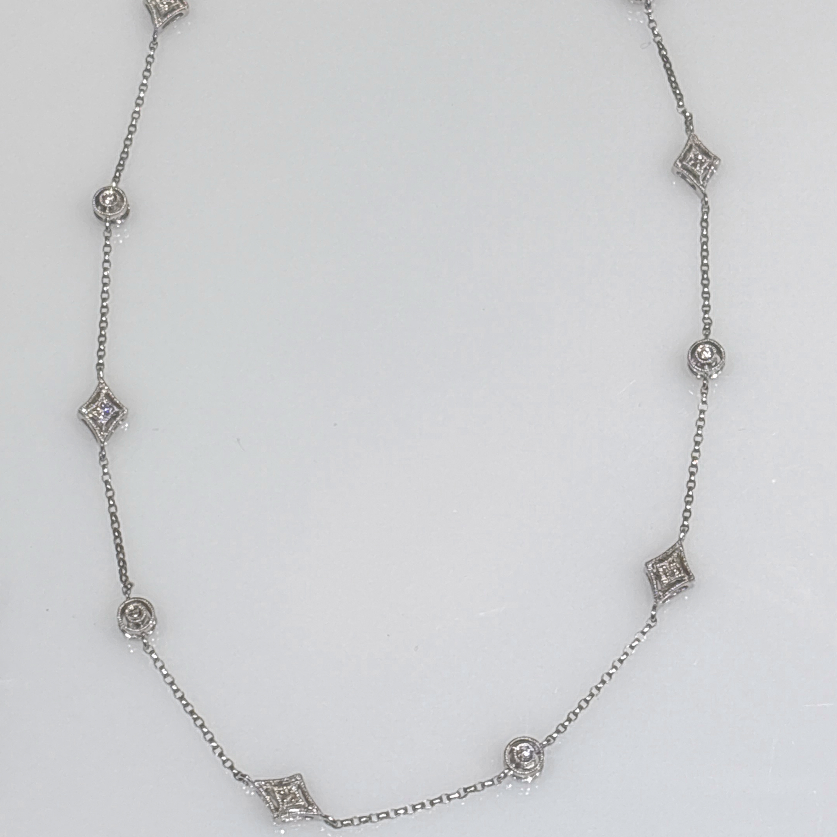  14K White Station Gold Diamond Necklace