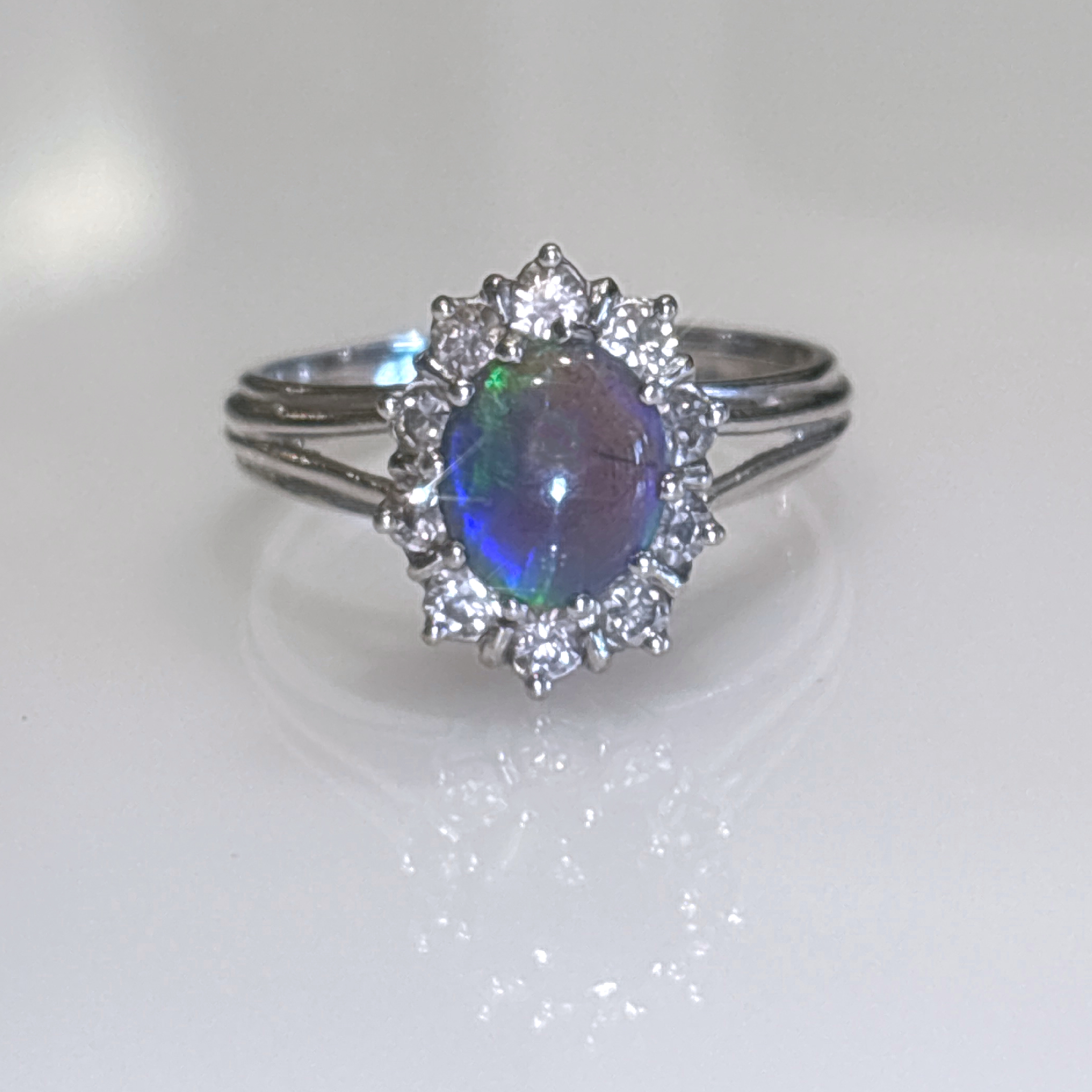 18K WG Black Opal Halo Ring