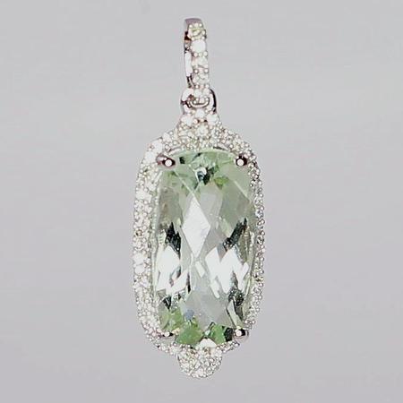 White Gold Green Amethyst and Diamond Pendant - Special Order