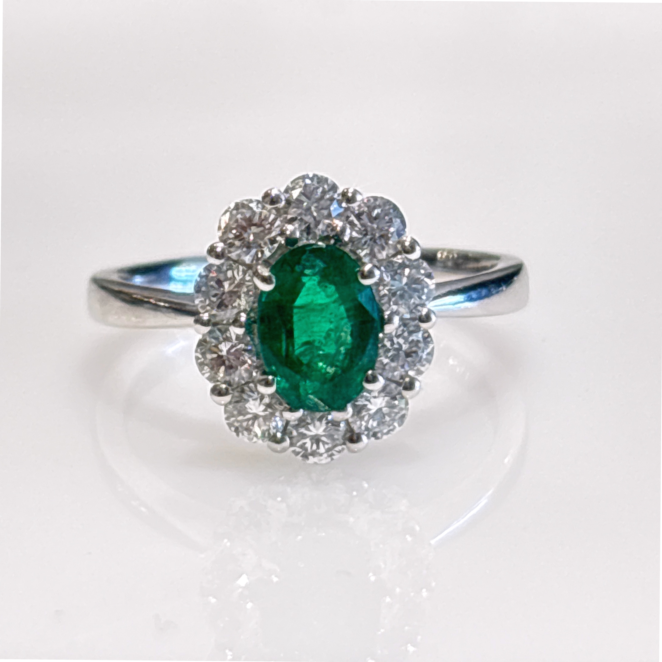 18K White Gold Emerald Halo Ring