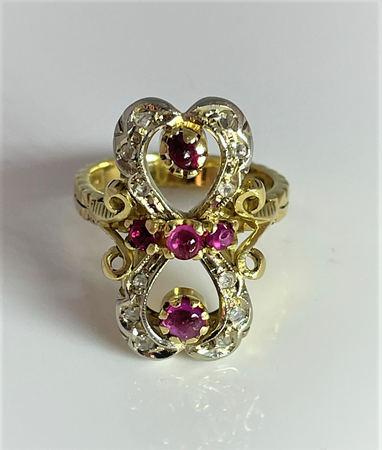 Antique/Vintage Yellow And White Gold Ruby And Diamond Ring